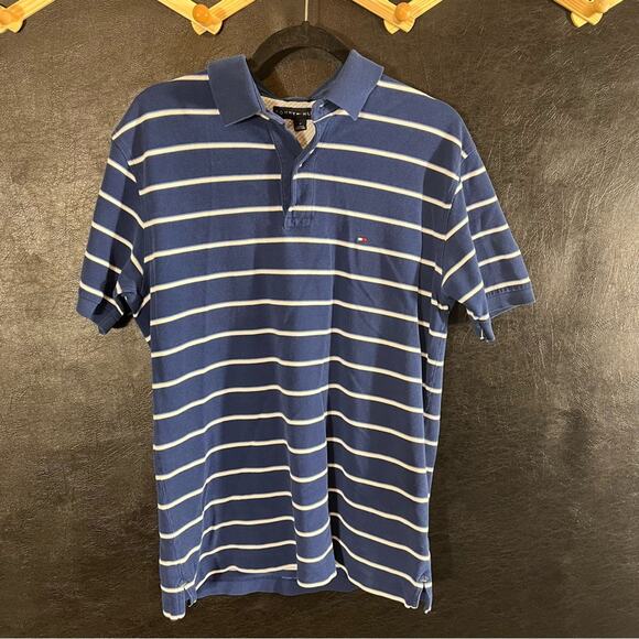 Tommy‎ Hilfiger Blue And White Stripe Polo Size Medium - Picture 1 of 8